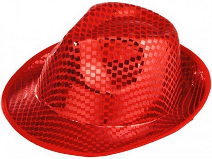 Hut Fedora rot mit Pailletten KW 59