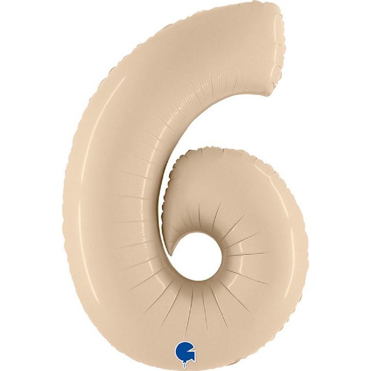 Folienballon Zahl 6 Satin Cream