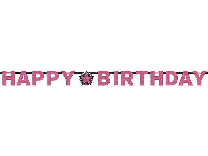 Banner Happy Birthday sparkling pink