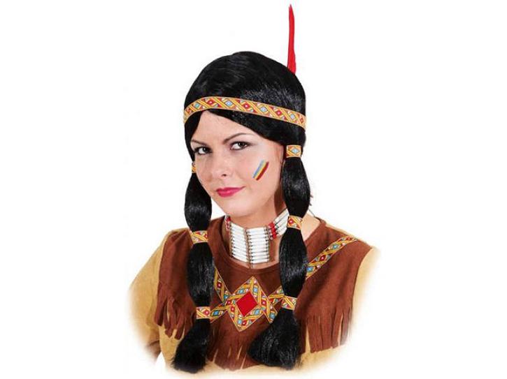 Perücke Indianerin mit gelbem Haarband