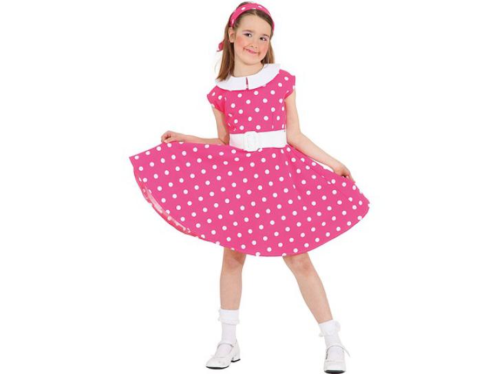 Kleid Rockn Roll pink, weiße Punkte Gr.128