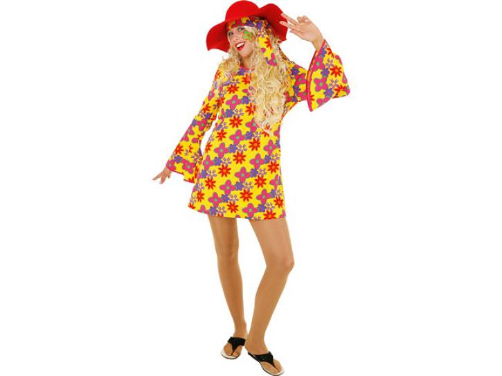 Kostüm Hippi Blumenkleid gelb Gr.34