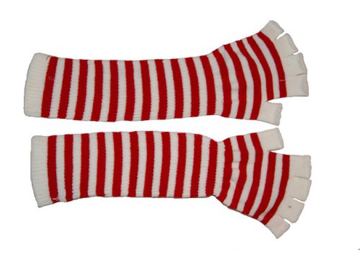 Handschuh halb ringel rot/weiß lang