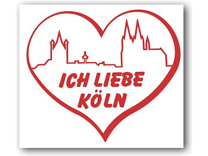 Aufkleber Ich liebe Köln, Skyline+Herz rot