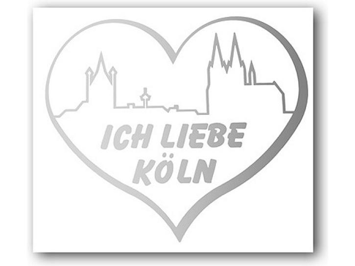 Aufkleber Ich liebe Köln Skyline+Herz silber