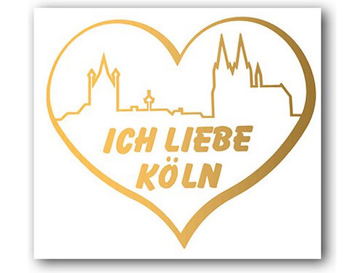 Aufkleber Ich liebe Köln Skyline+Herz gold