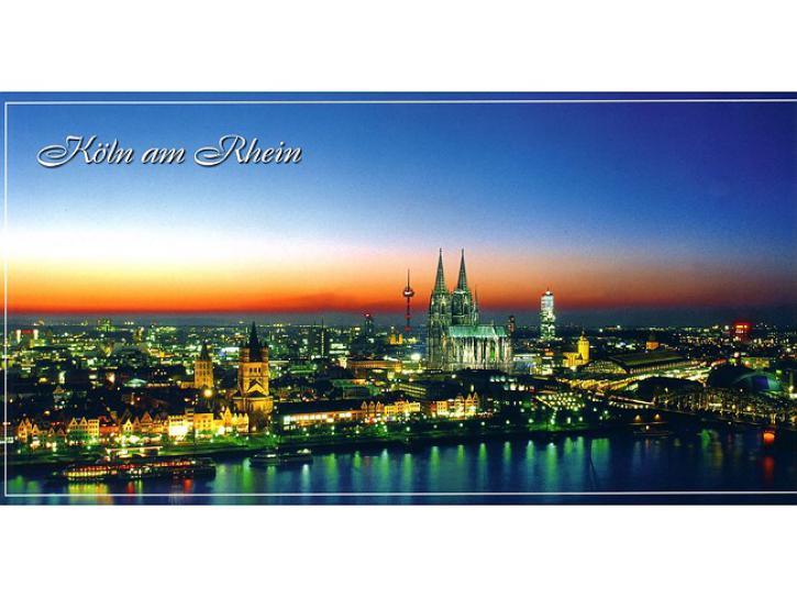 Postkarte Panorama Köln bei Nacht