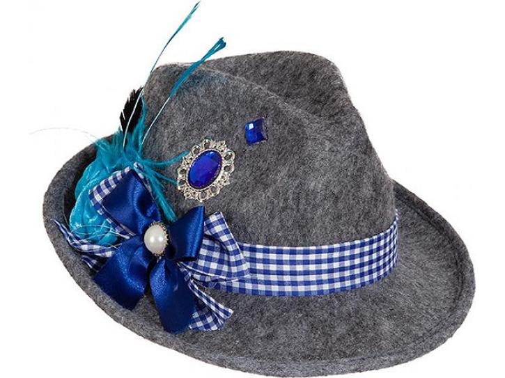 Trachtenhut grau/blau mit Federn KW 58