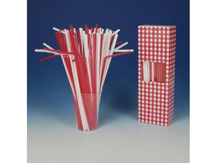 100 Trinkhalme flexibel 24 cm rot-weiß