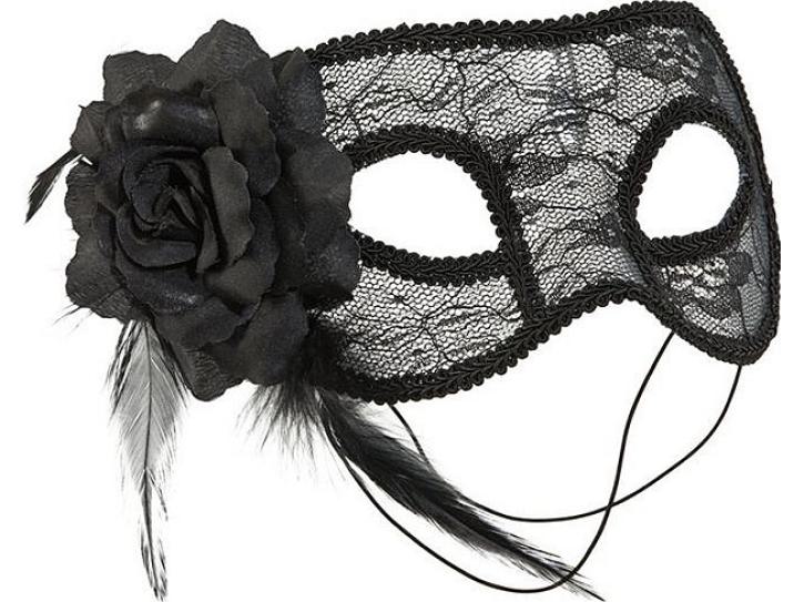 Maske mit Spitze schwarz mit Rose