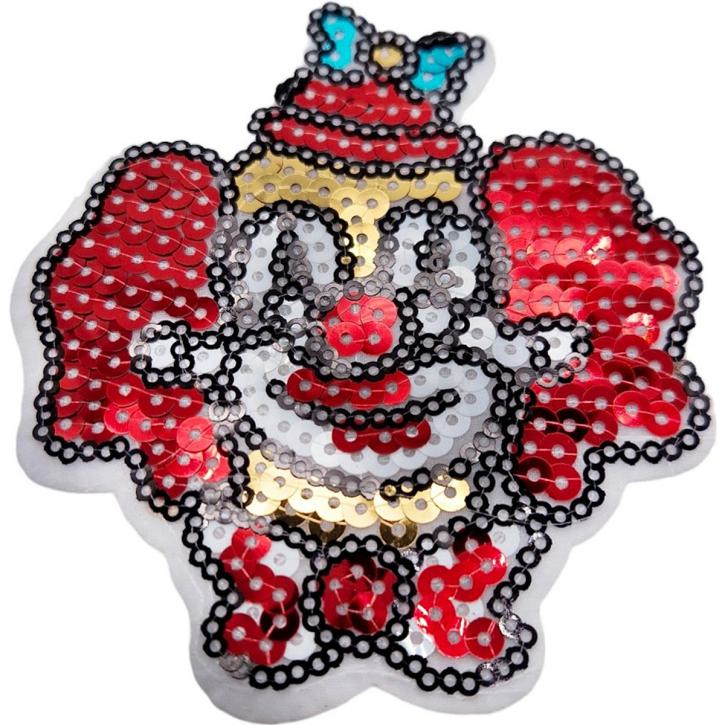 Bügelbild Pailletten Clownkopf klein