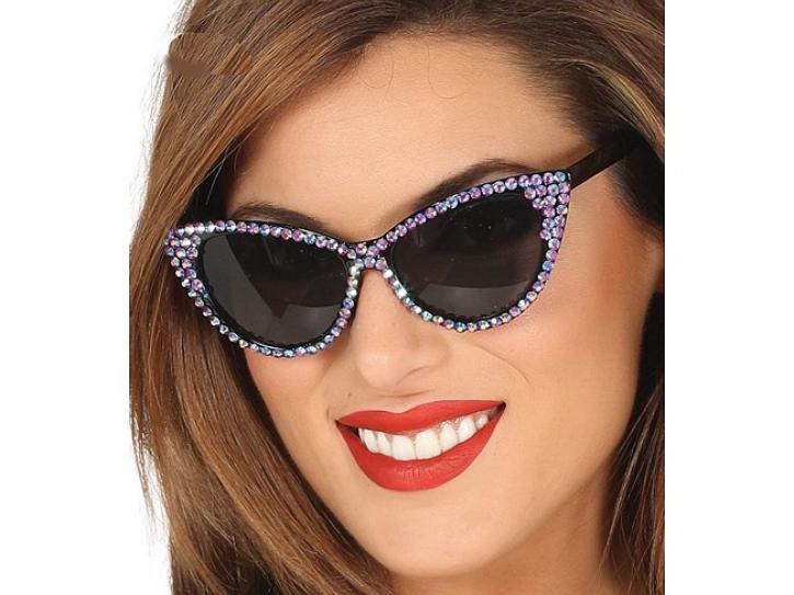 Brille 50-er mit Strass violett