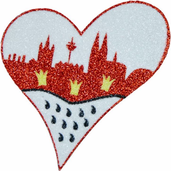 Glitter Bügelbild Herz Skyline groß
