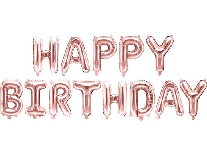 Folienballon Schriftzug Happy Birthday rosè