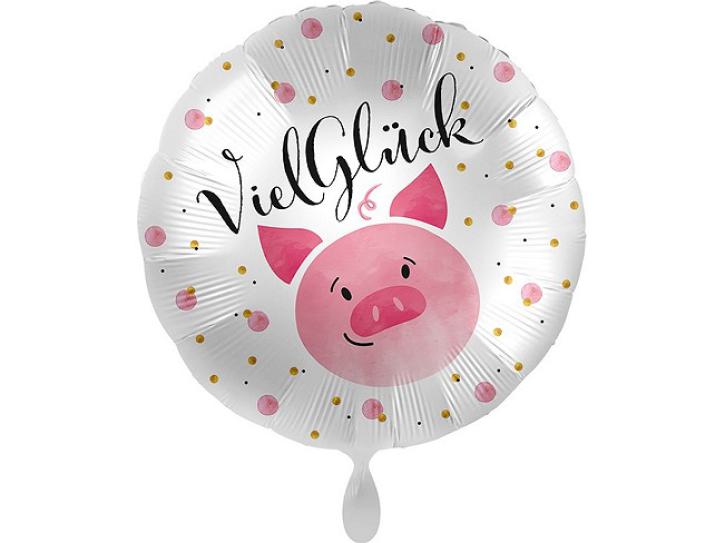 Folienballon Viel Glück Schweinchen 43 cm