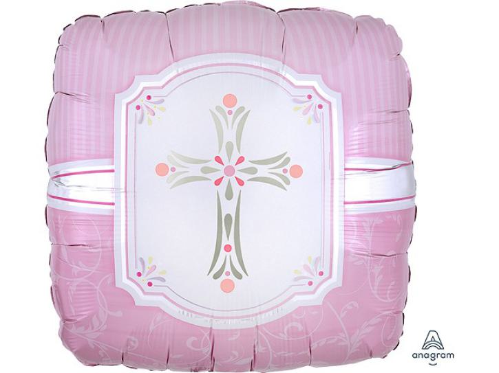 Folienballon Kommunion Kreuz rosa 43cm