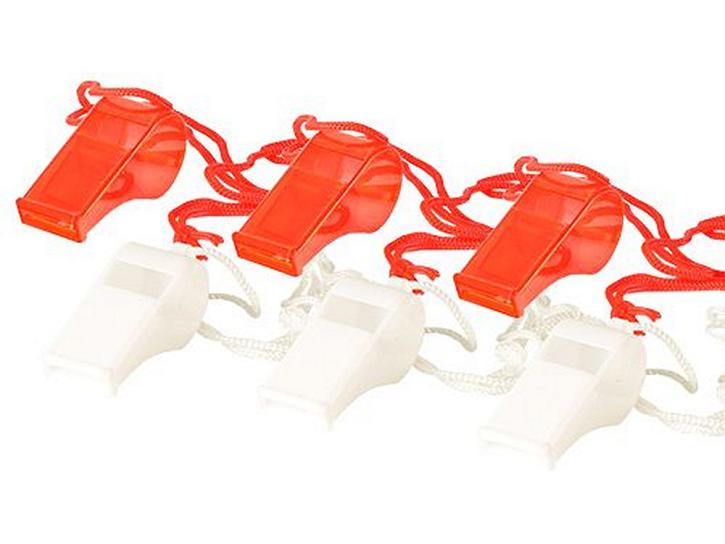 Trillerpfeifen 6 Stck. rot/weiss