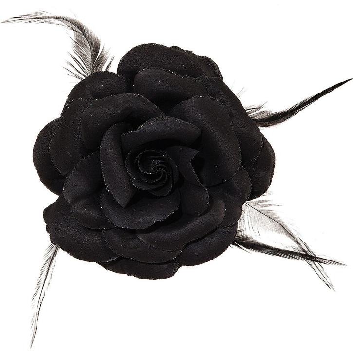 Ansteckblume schwarz mit Feder