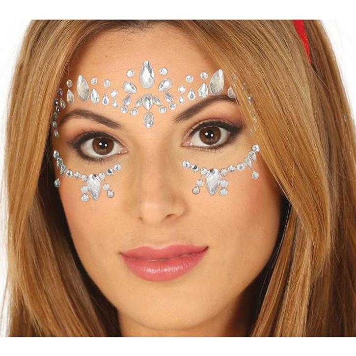 Gesichtstattoo Strass silber