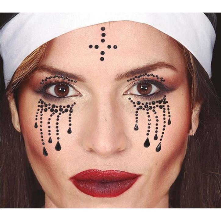 Gesichtstattoo Strass Nonne Kreuz