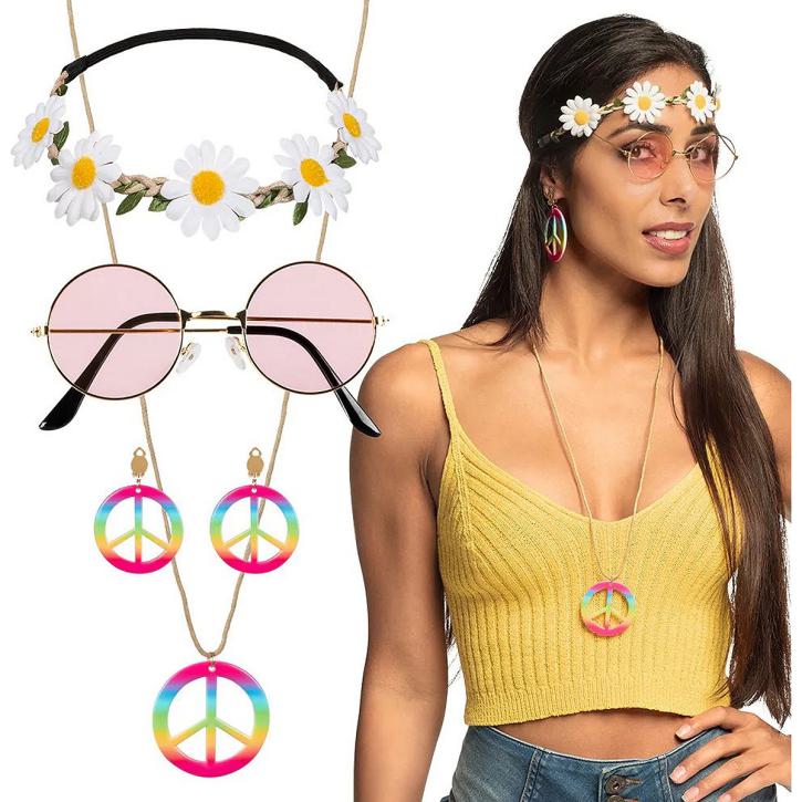 Hippie Set Brille und Schmuck