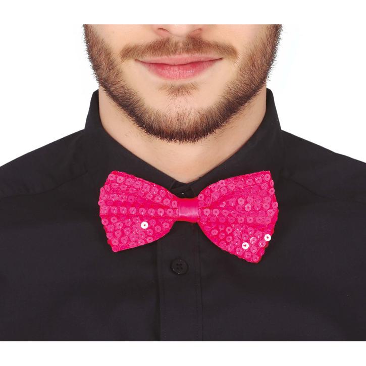 Fliege Pailletten Neonpink