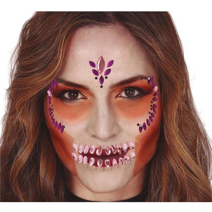 Gesichtstattoo Strass lila