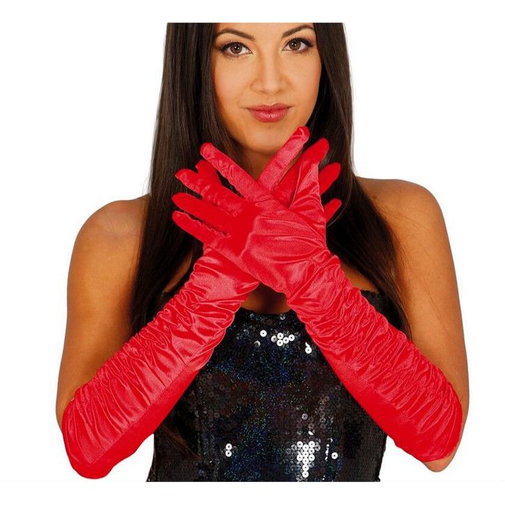Handschuhe gerafft Satin rot