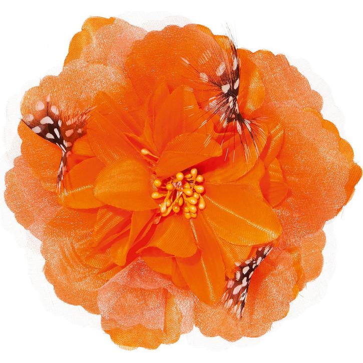 Ansteckblume orange mit Feder