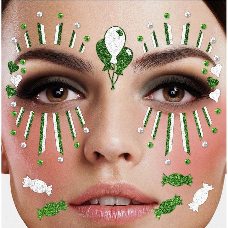 Gesichtstattoo Clown grün-weiß