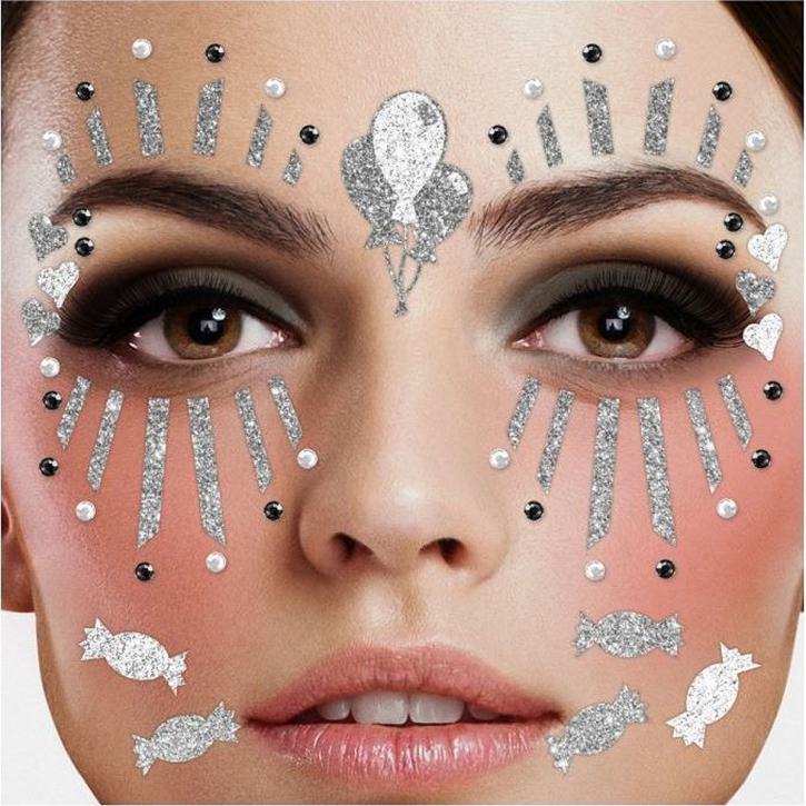 Gesichts-Tattoo Clown silber-weiß