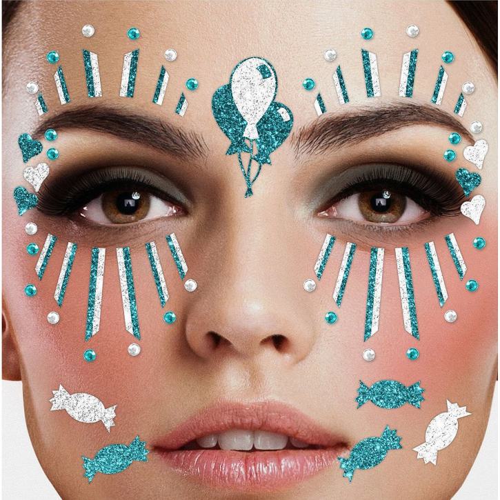 Gesichts-Tattoo Clown türkis-weiß