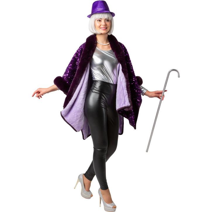 Poncho Pailletten Pelz lila