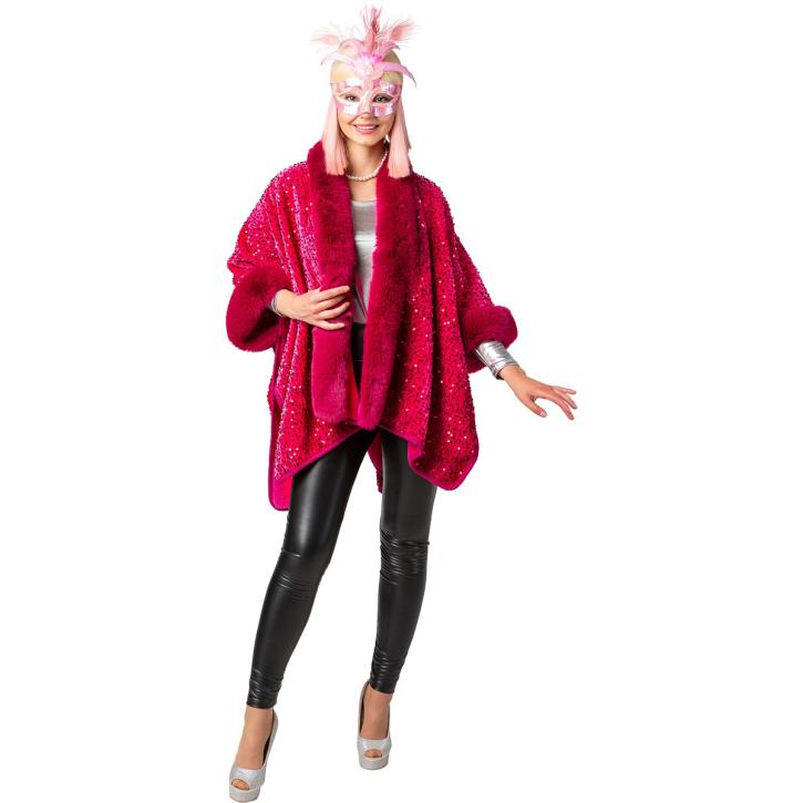 Poncho Pailletten Pelz pink