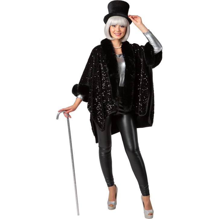 Poncho Pailletten Pelz schwarz