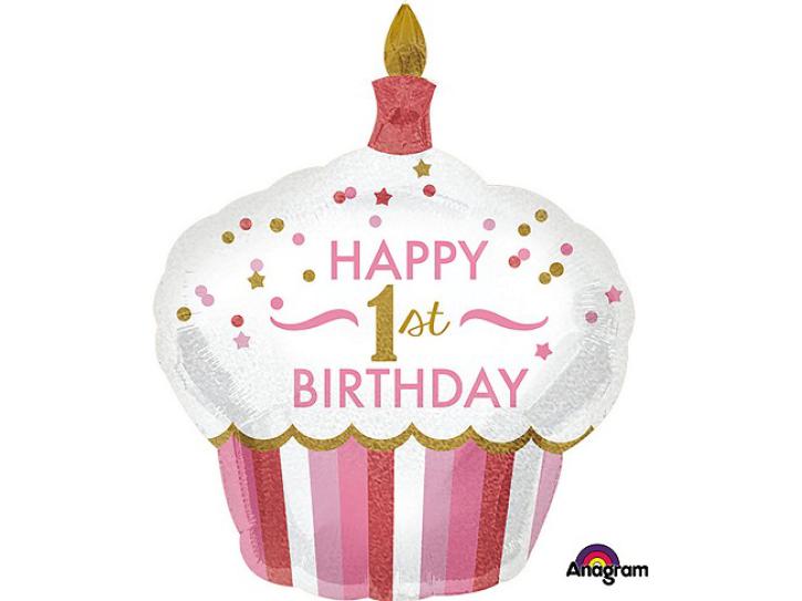 Folienballon Cupcake 1.st Birthday pink 36