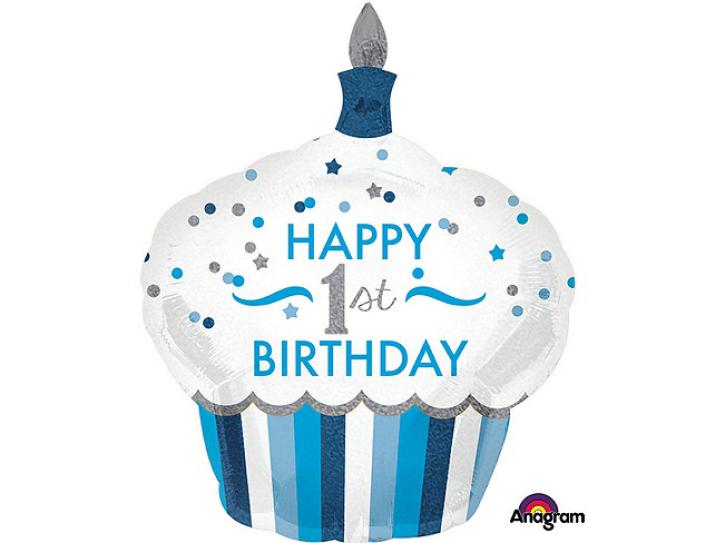 Folienballon Cupcake 1.st Birthday blau 36