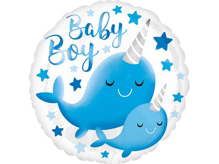 Folienballon Narwal Baby Boy 18