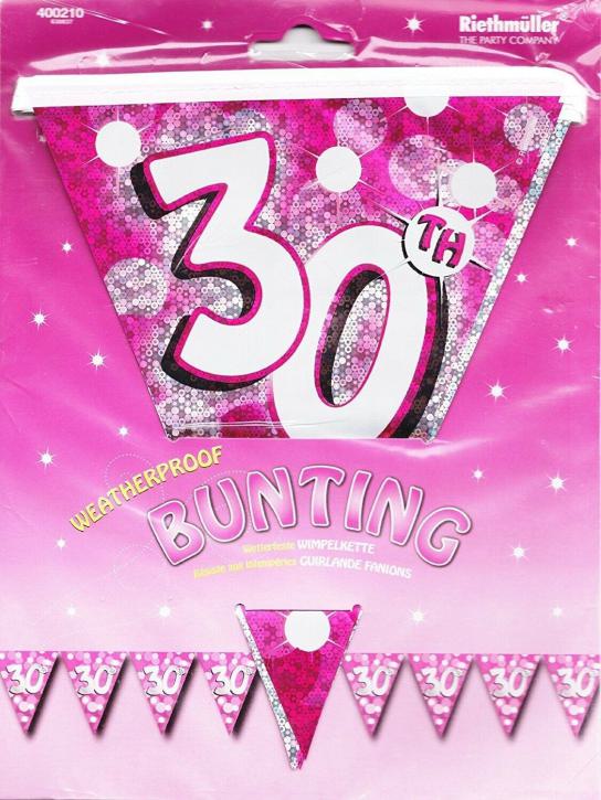 Wimpelkette Happy Birthday 30. pink