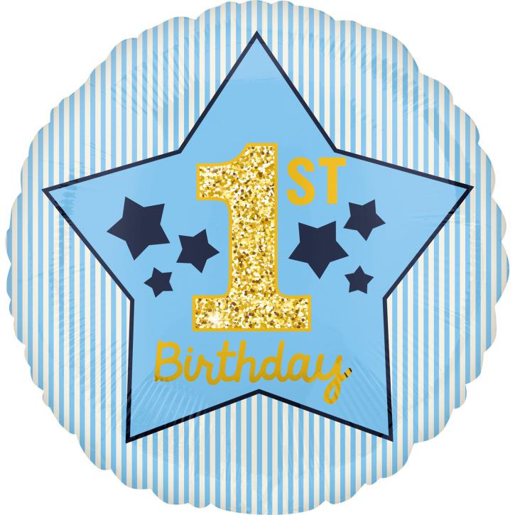 Folienballon 1.st Birthday Boy blau/gold