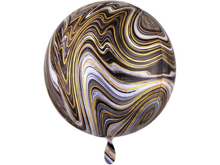 Folienballon Orbz schwarz gold Marblez 16
