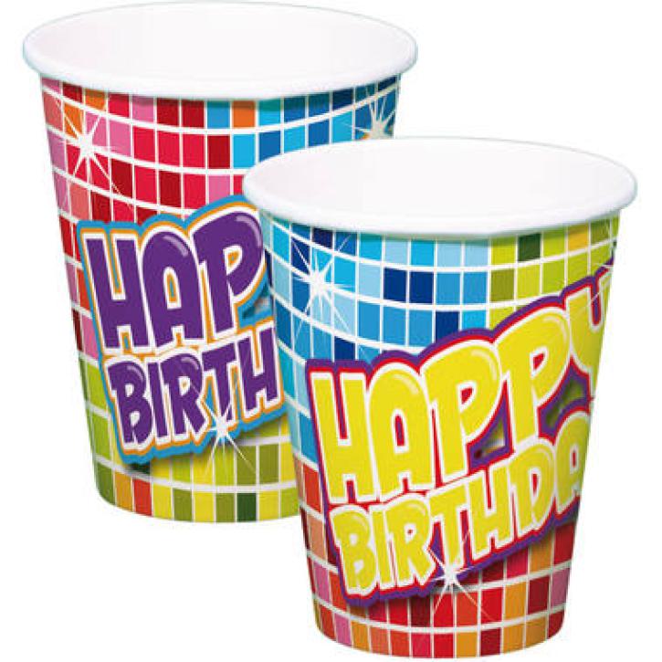 Becher Happy Birthday kariert 6 Stk.