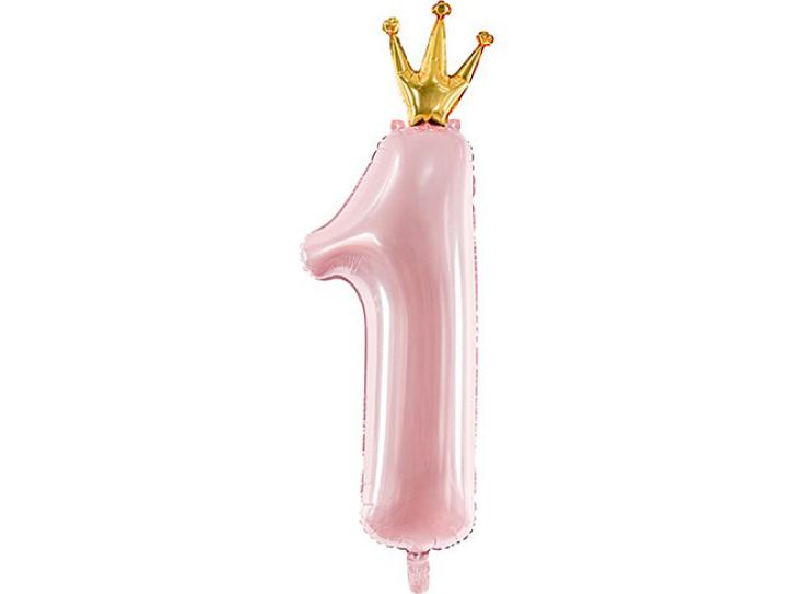 Folienballon Zahl 1 rosa mit Krone XXL