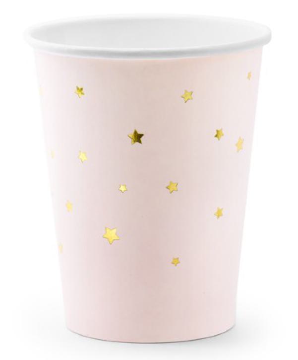 Becher babyrosa mit goldenen Sternen 6 Stk.