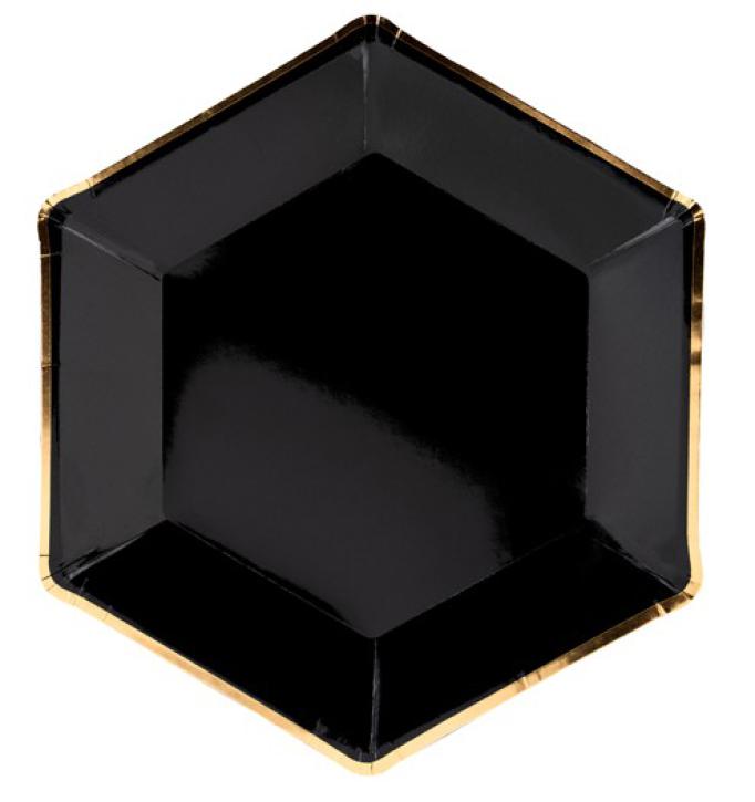 Teller schwarz mit goldenem Rand 6 Stk.