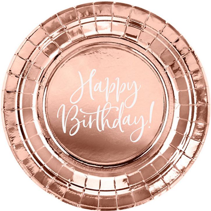 Teller Rosegold Happy Birthday  6 Stk.