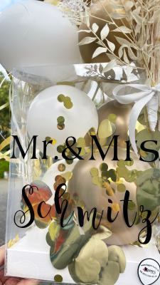 Ballonbox gold-weiß mit Pampas