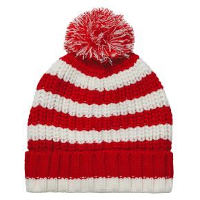 Mütze Ringel rot-weiß mit Bommel